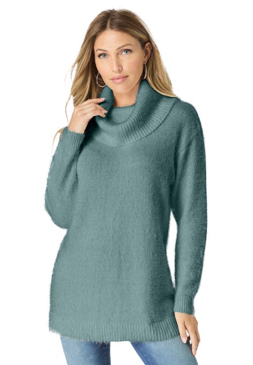 Eyelash Cowl Neck Sweater in Cool Sage at Nordstrom, Size by Roaman's