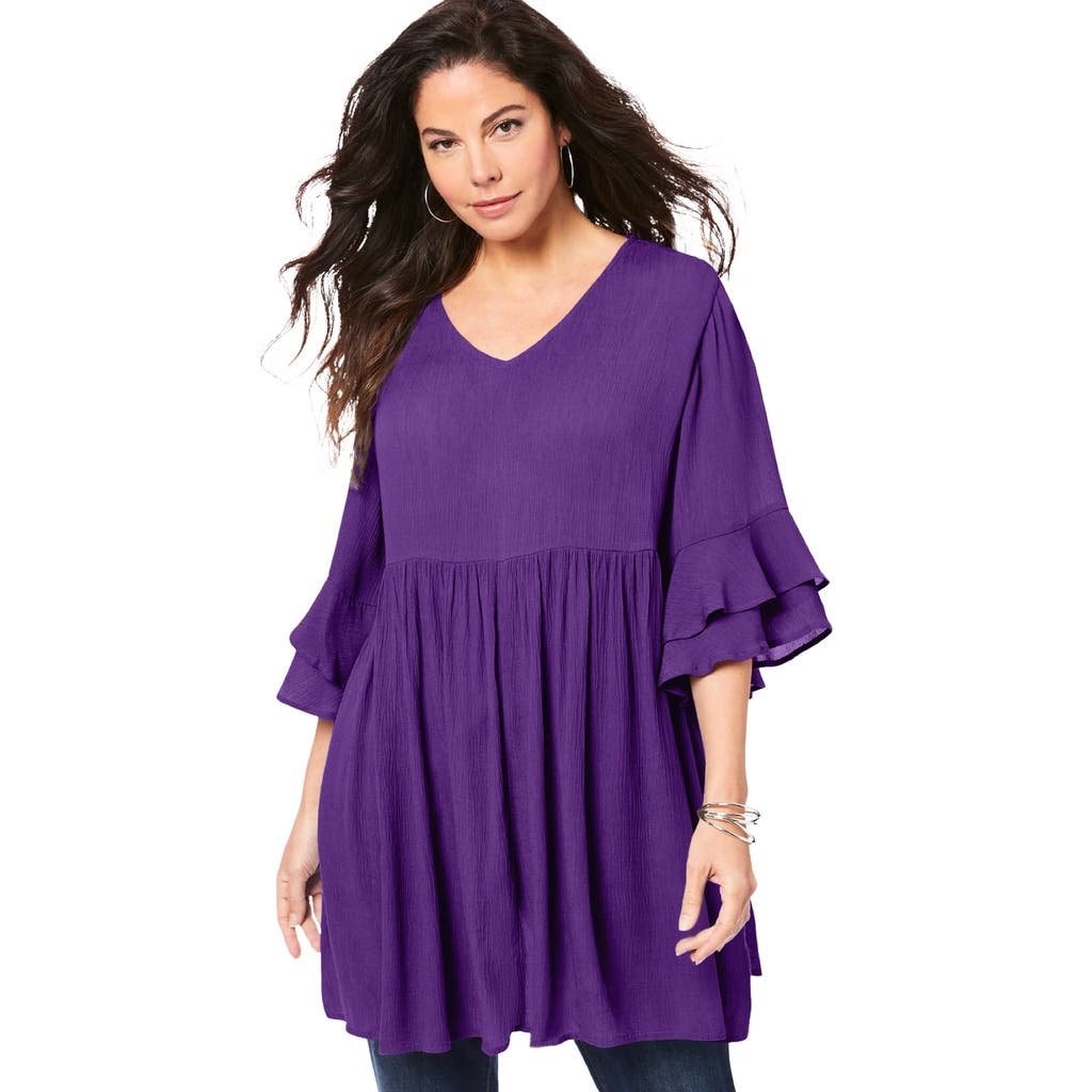 Hand Crinkled Flutter Sleeve Tunic in Purple Orchid at Nordstrom, Size