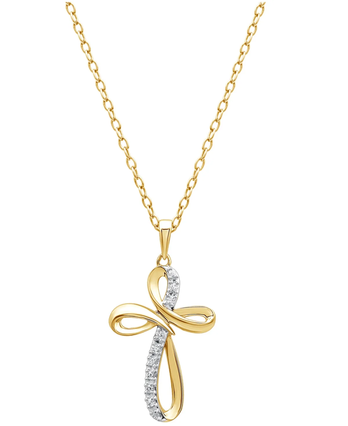 Diamond Cross Pendant Necklace in 18k Gold Over Sterling Silver (1/10 ct. t.w.)