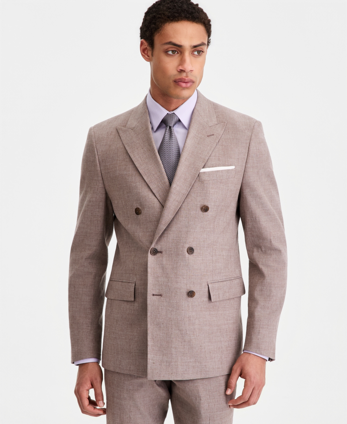 Slim-Fit Double-Breasted Linen-Blend Suit Separates Jacket