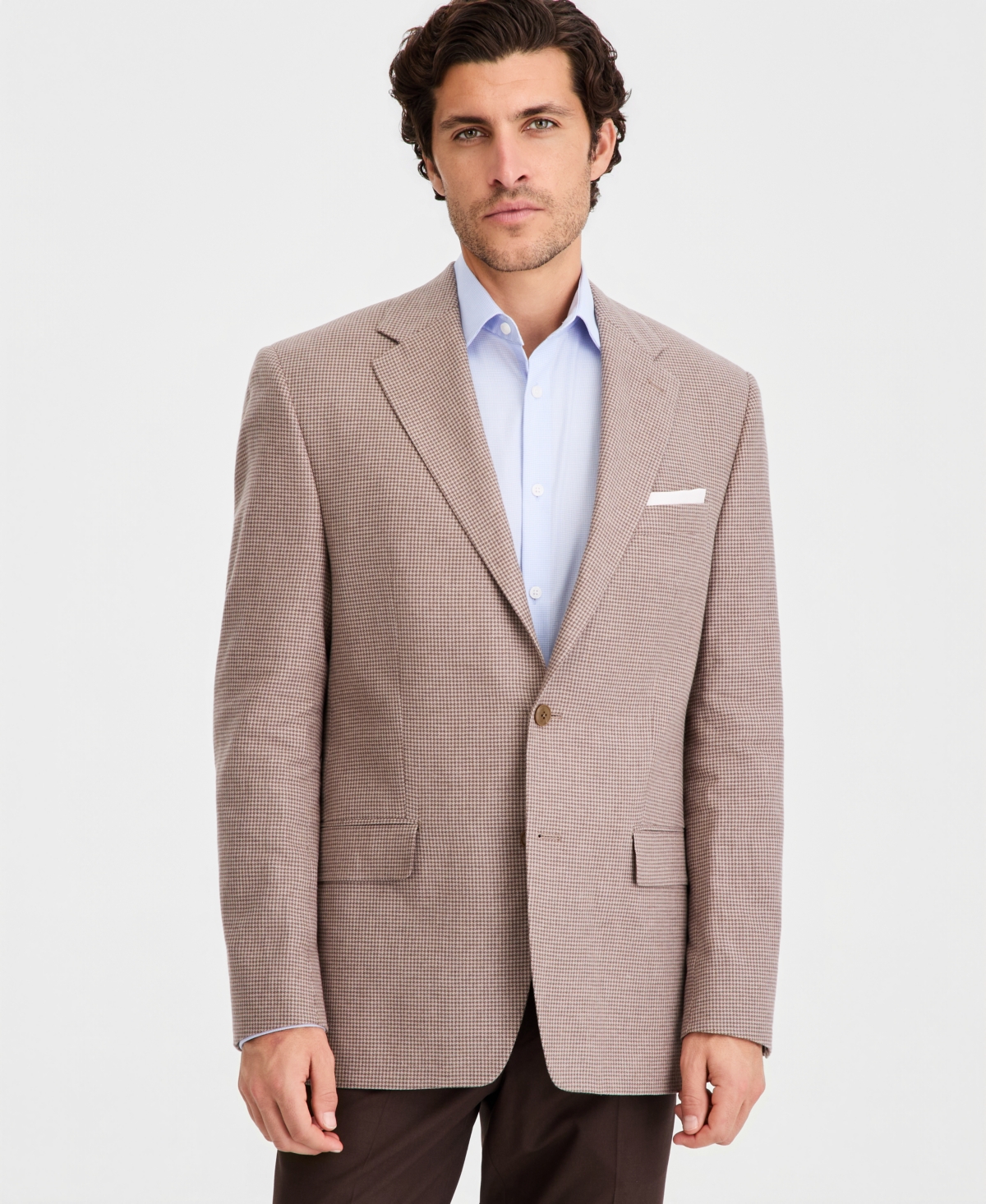 Classic-Fit Tan Patterned Blazer