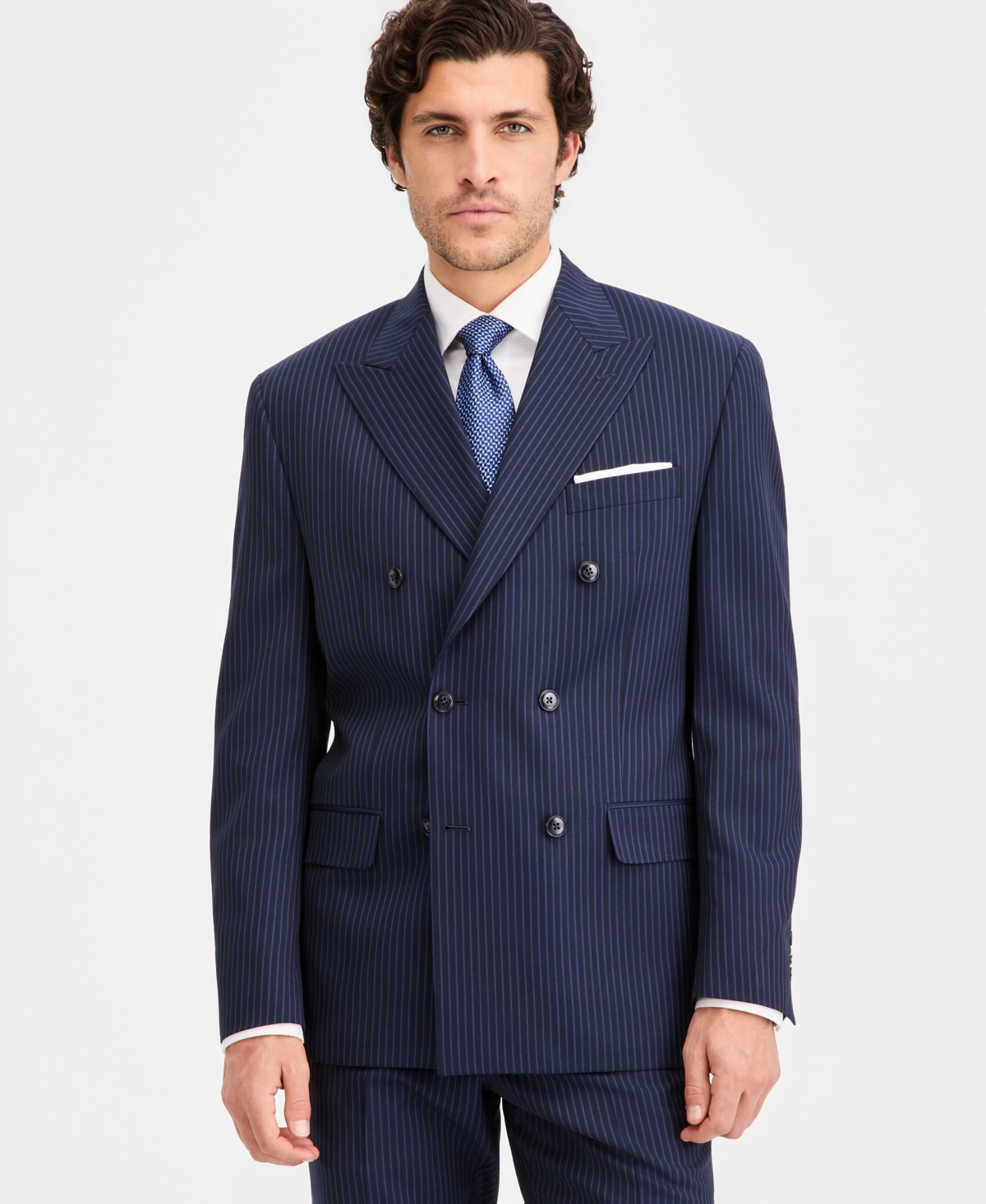 Classic-Fit Pinstripe Double-Breasted Suit Separate Jacket