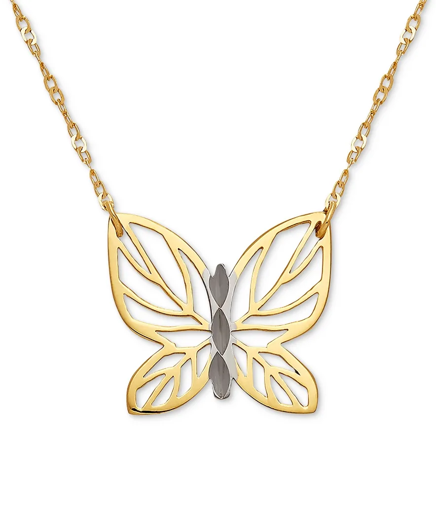 Butterfly 17" Pendant Necklace in 10k Gold