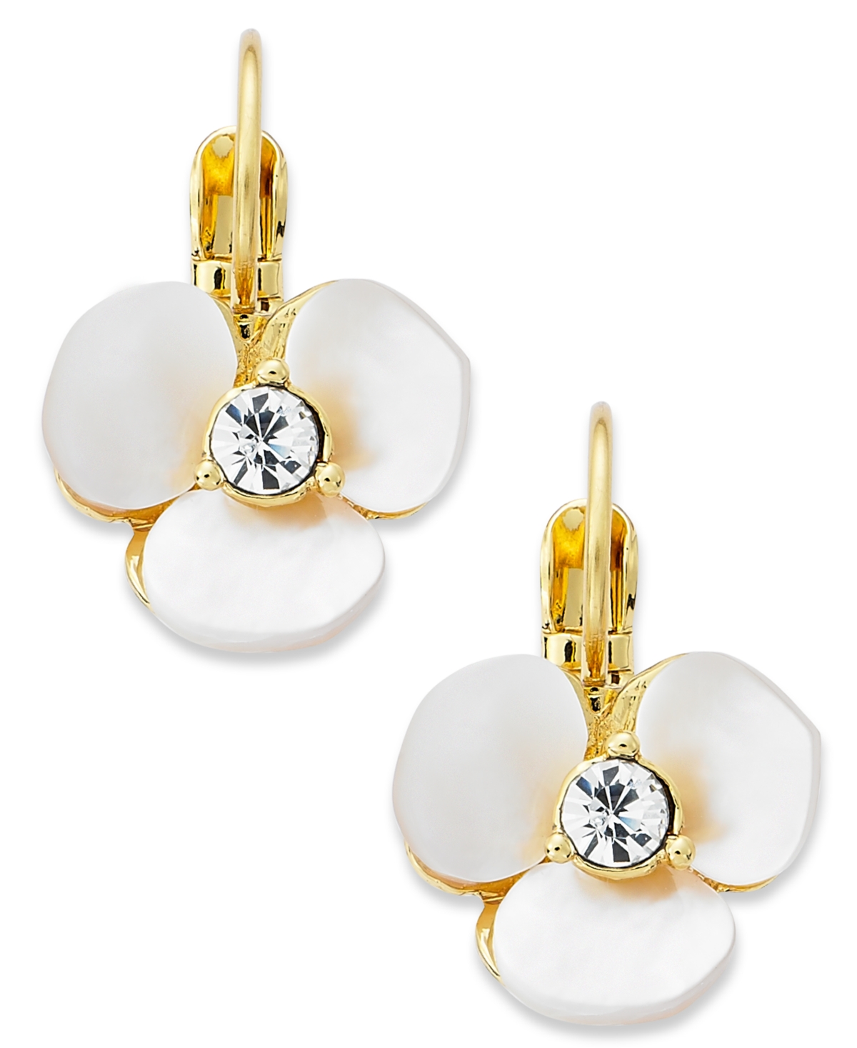 Gold-Tone Cream Disco Pansy Flower Leverback Earrings