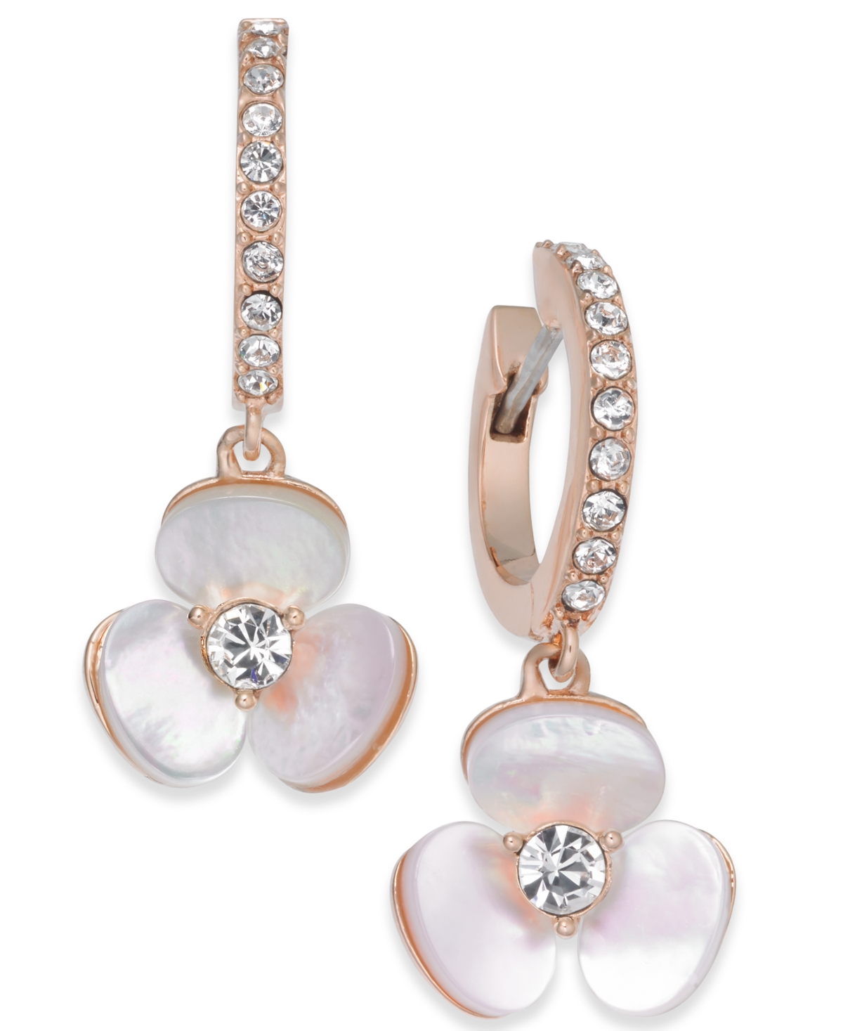 14k Rose Gold-Plated Pave & Mother-of-Pearl Flower Drop Earrings