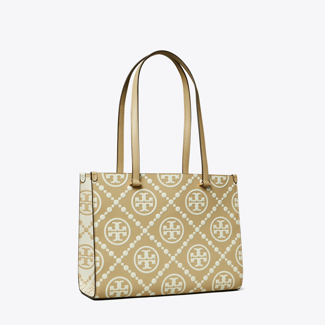 T Monogram Contrast Embossed Small Tote