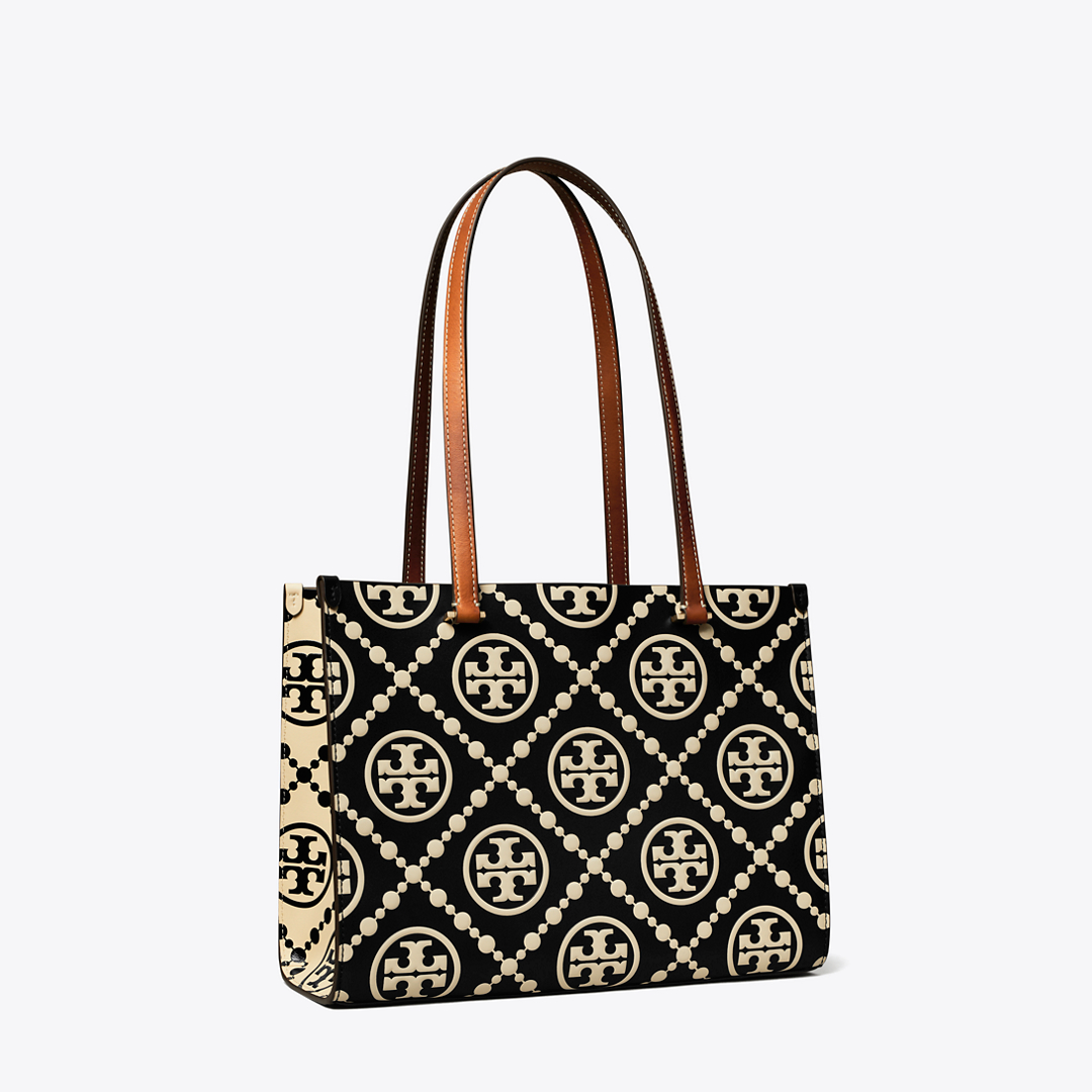 T Monogram Contrast Embossed Small Tote