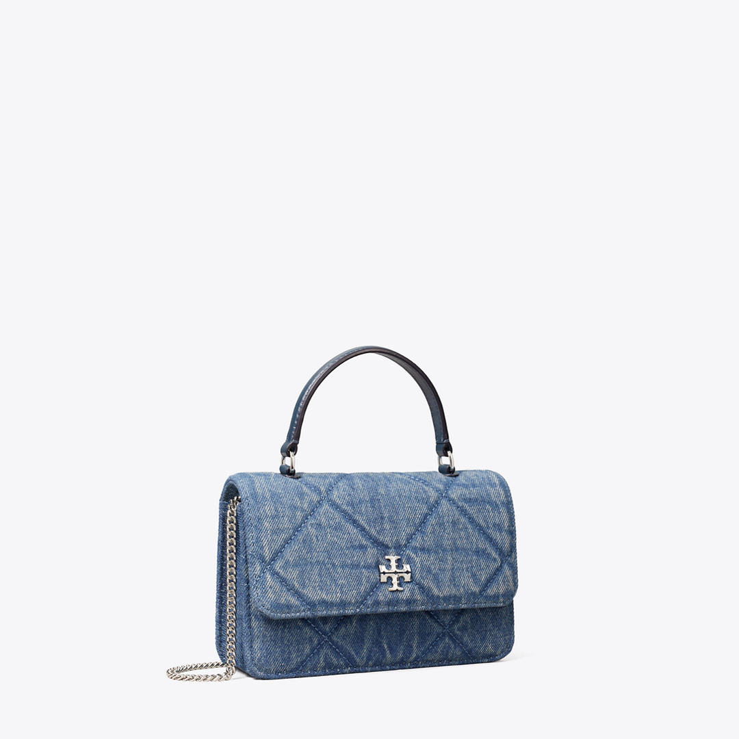 Mini Kira Diamond Quilt Denim Top-Handle Crossbody