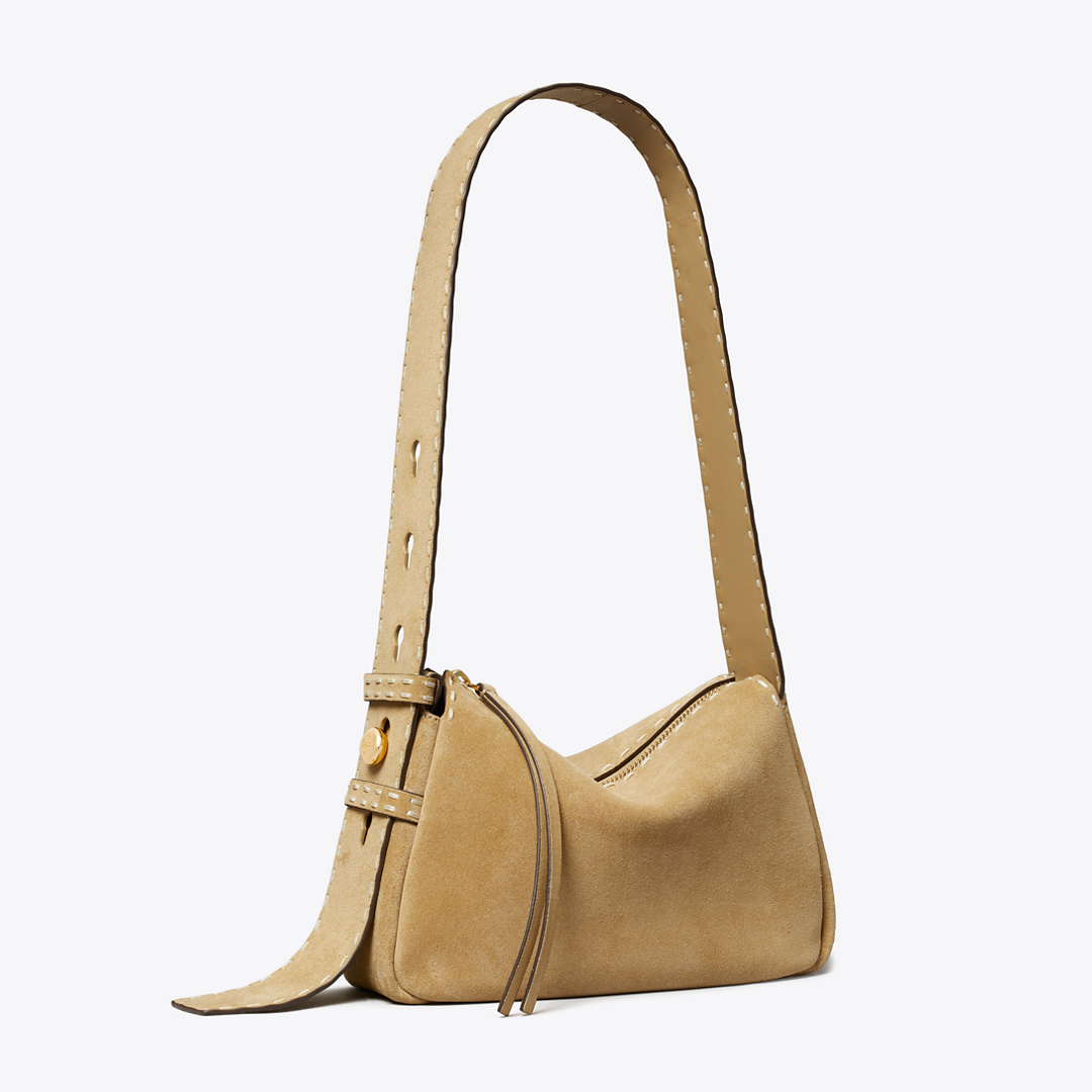 Small Romy Suede Pick Stitch Shoulder Bag
