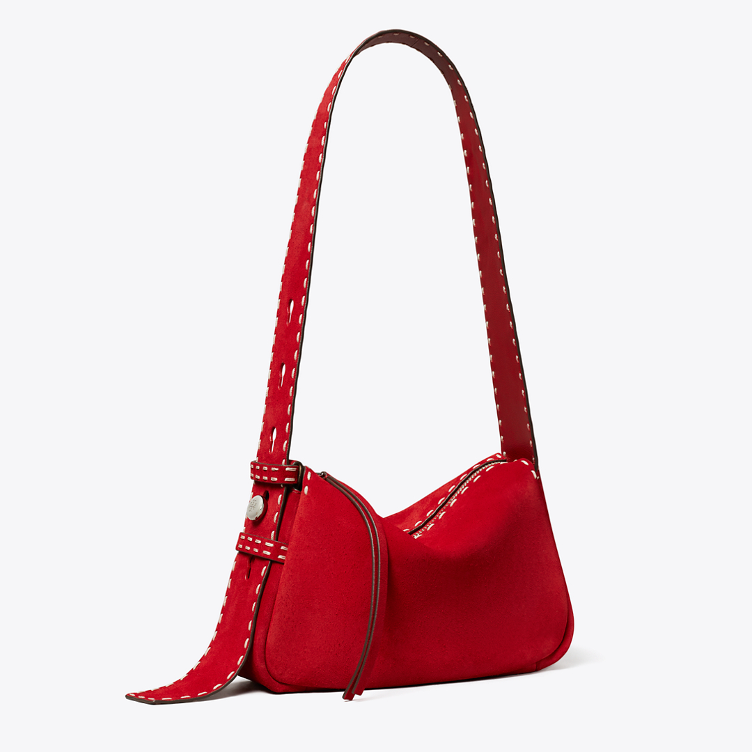 Small Romy Suede Pick Stitch Shoulder Bag