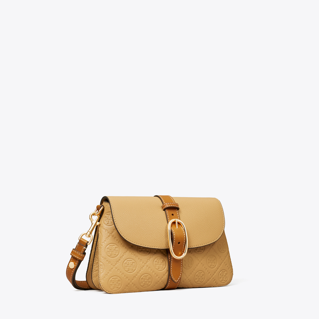 T Monogram Pebbled Soft Small Shoulder Bag