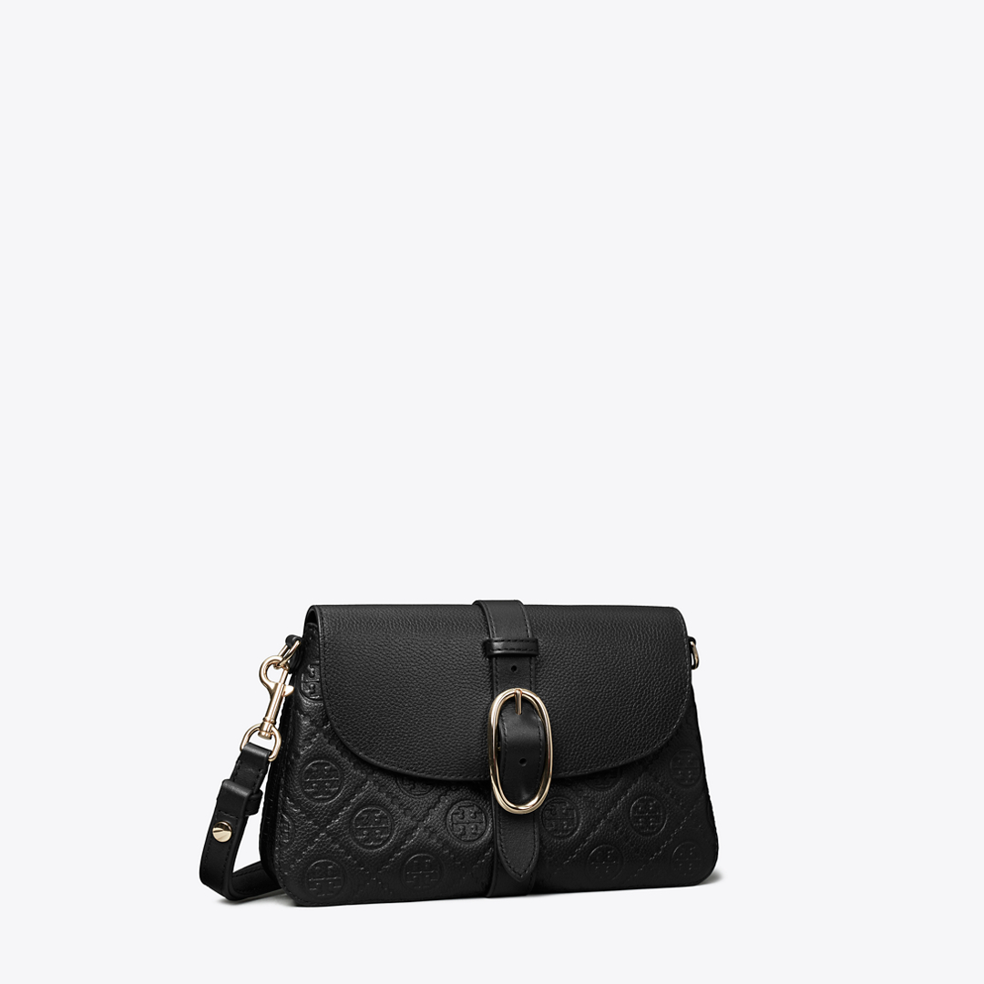 T Monogram Pebbled Soft Small Shoulder Bag