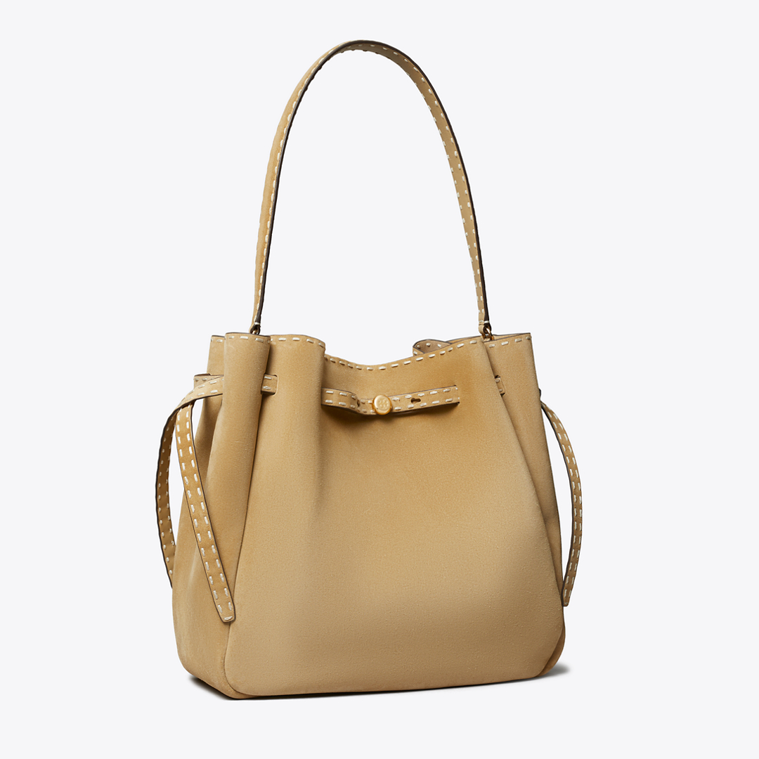 Large Romy Suede Pick Stitch Bucket Bag