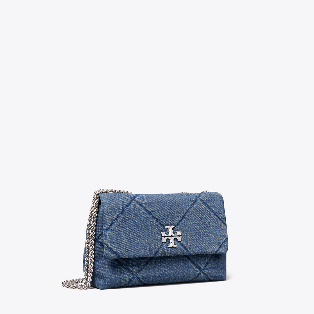Small Kira Diamond Quilt Denim Shoulder Bag