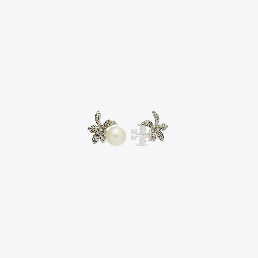 Moondance Pearl and Flower Stud Earrings
