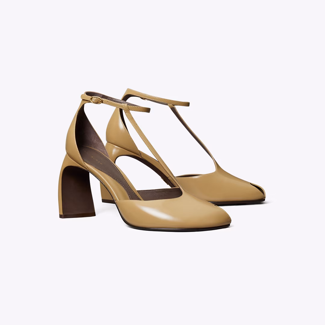 Peep-Toe T-Strap Heeled Sandal