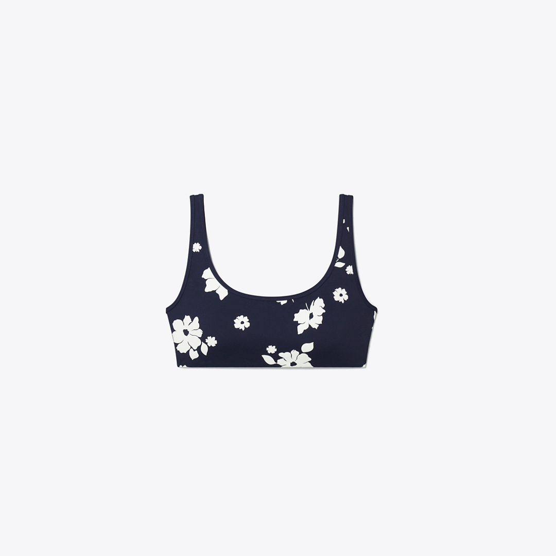 Printed Nylon Scoop-Neck Bra by Tory Burch