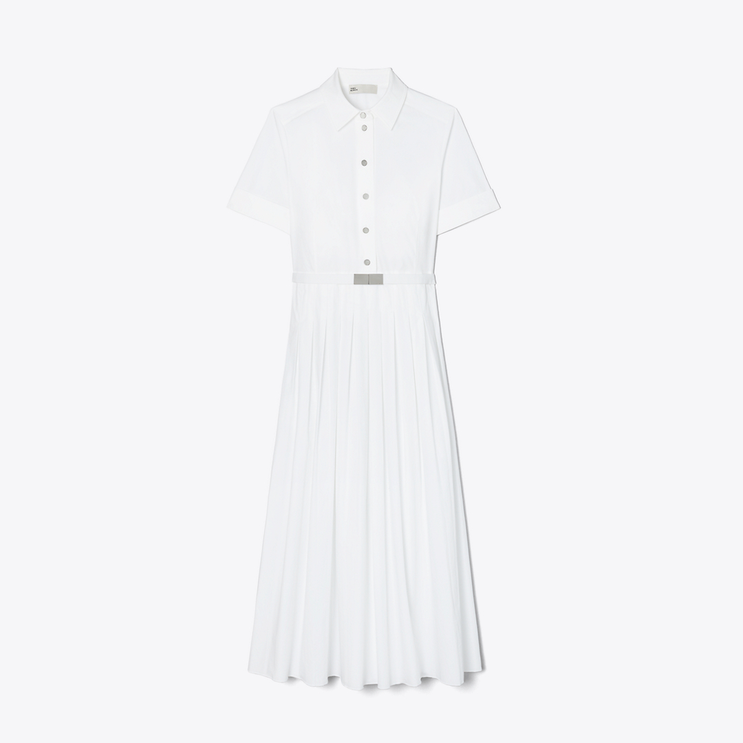 Pleated Poplin Shirtdress