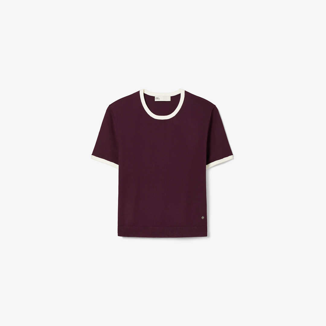Contrast-Trim Short-Sleeve Sweater