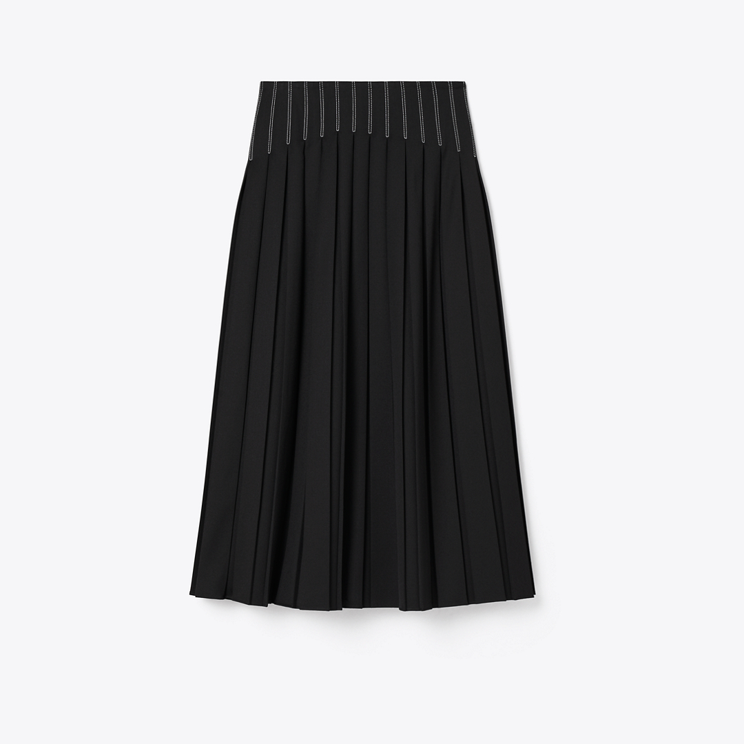 Wool Twill Pleated Skirt
