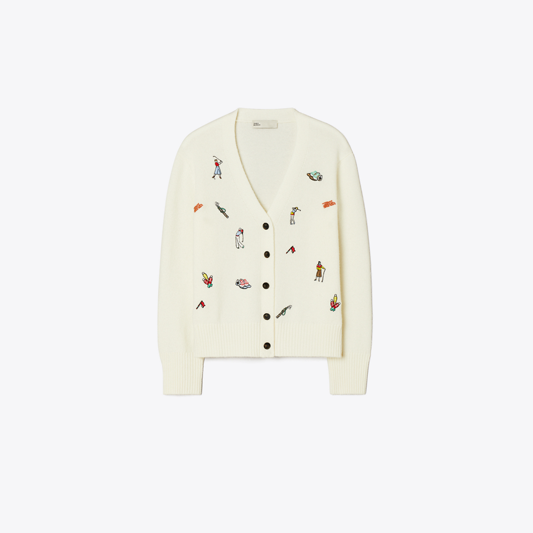 Embroidered Golf Cardigan