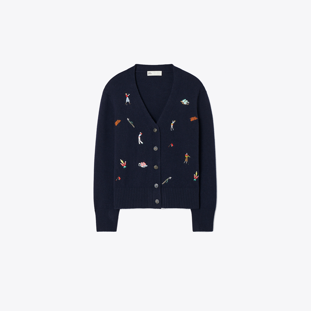 Embroidered Golf Cardigan by Tory Burch