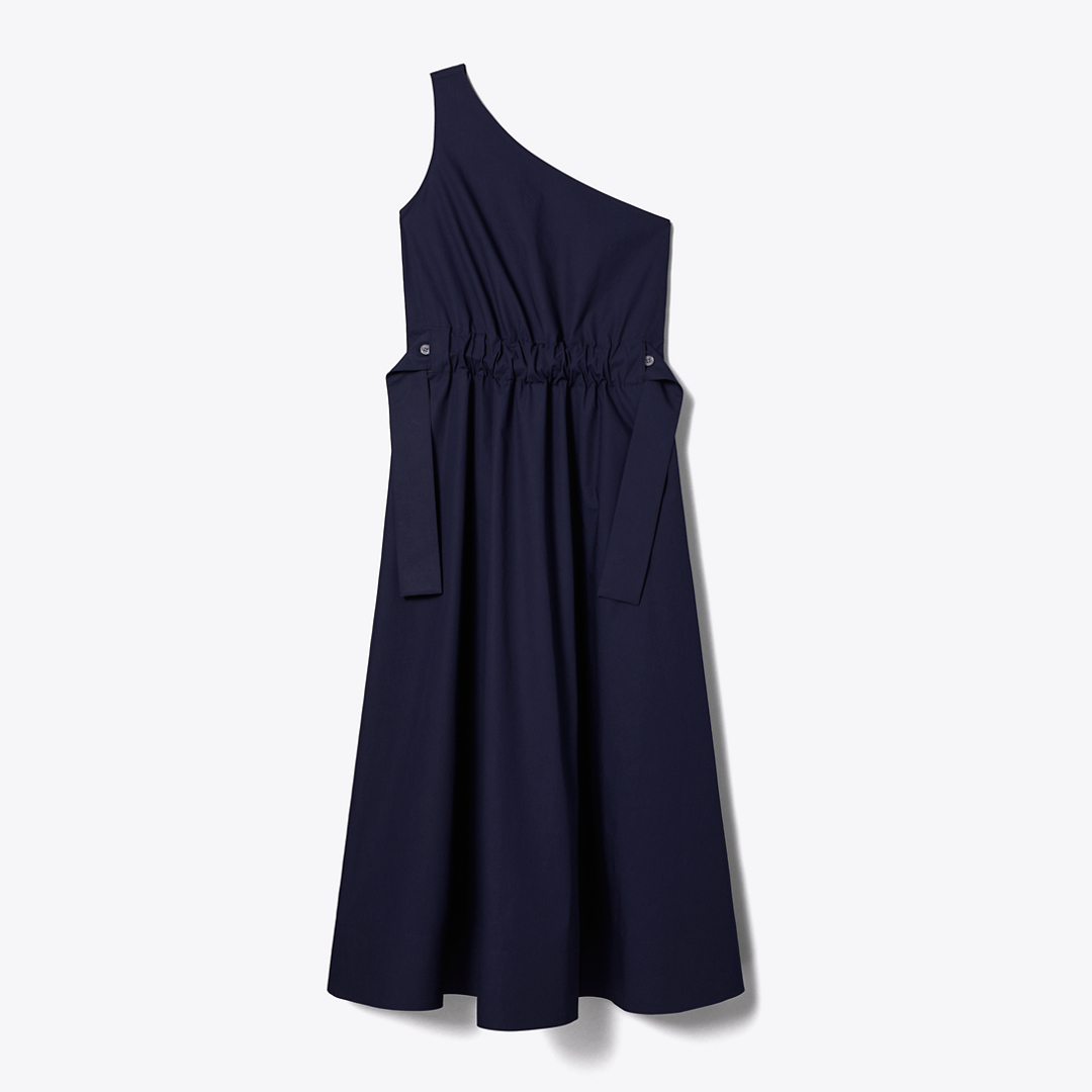 One-Shoulder Belted Cotton Dress