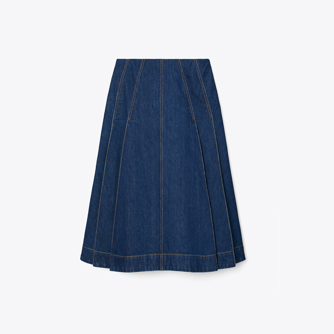 Pleated Denim Skirt