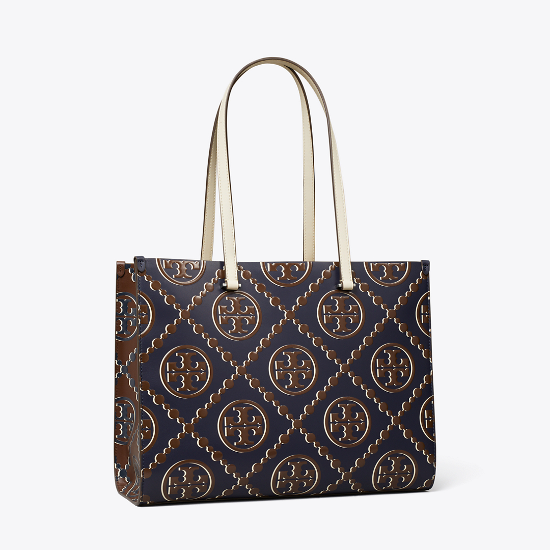 T Monogram Contrast Embossed Tote