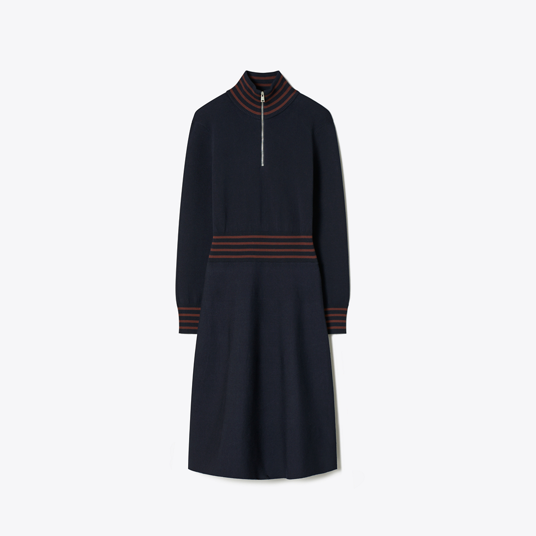 A-Line Turtleneck Zip Dress