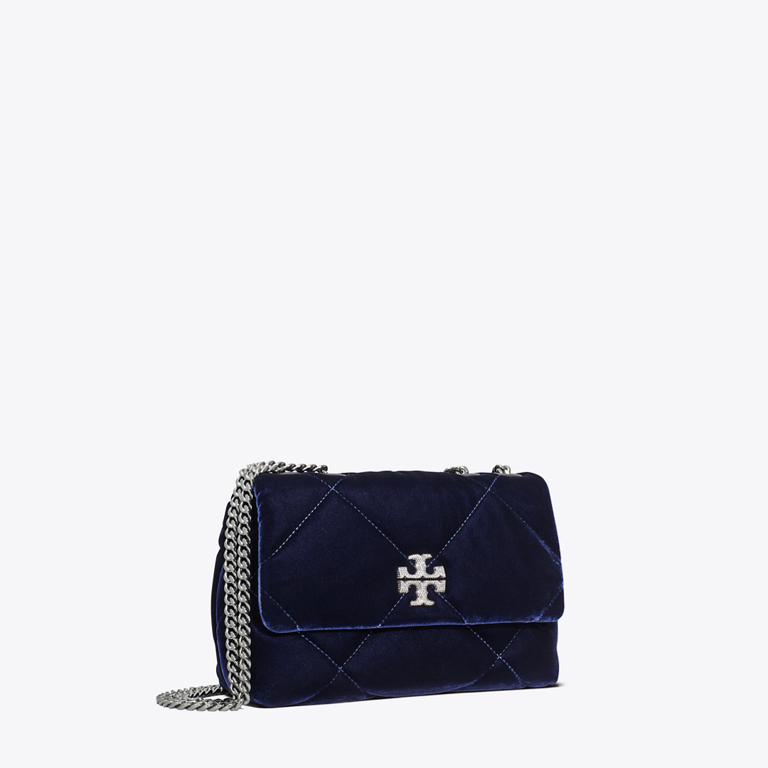 Small Kira Diamond Quilt Velvet Pavé Shoulder Bag