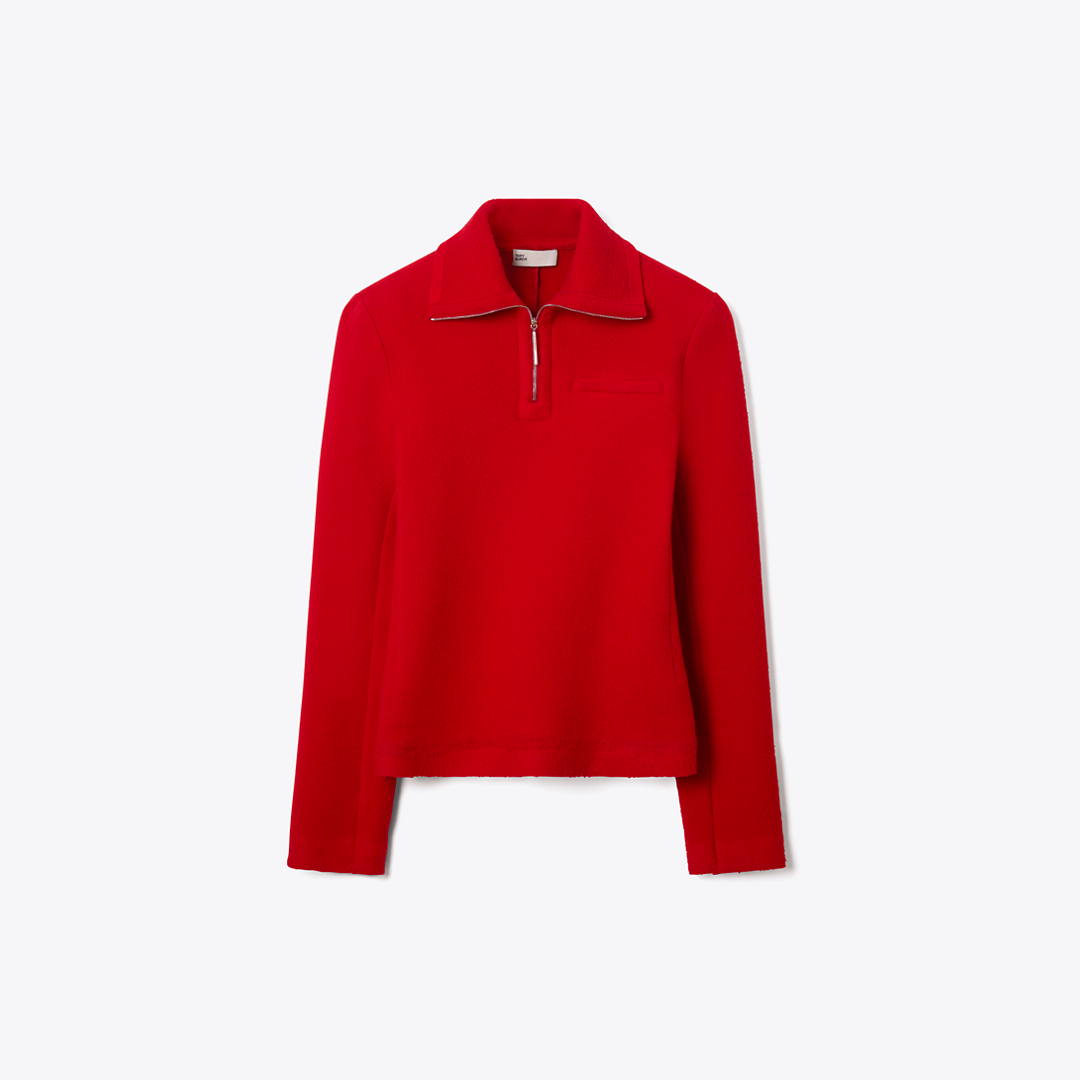 Half-Zip Wool Sweatshirt by Tory Burch