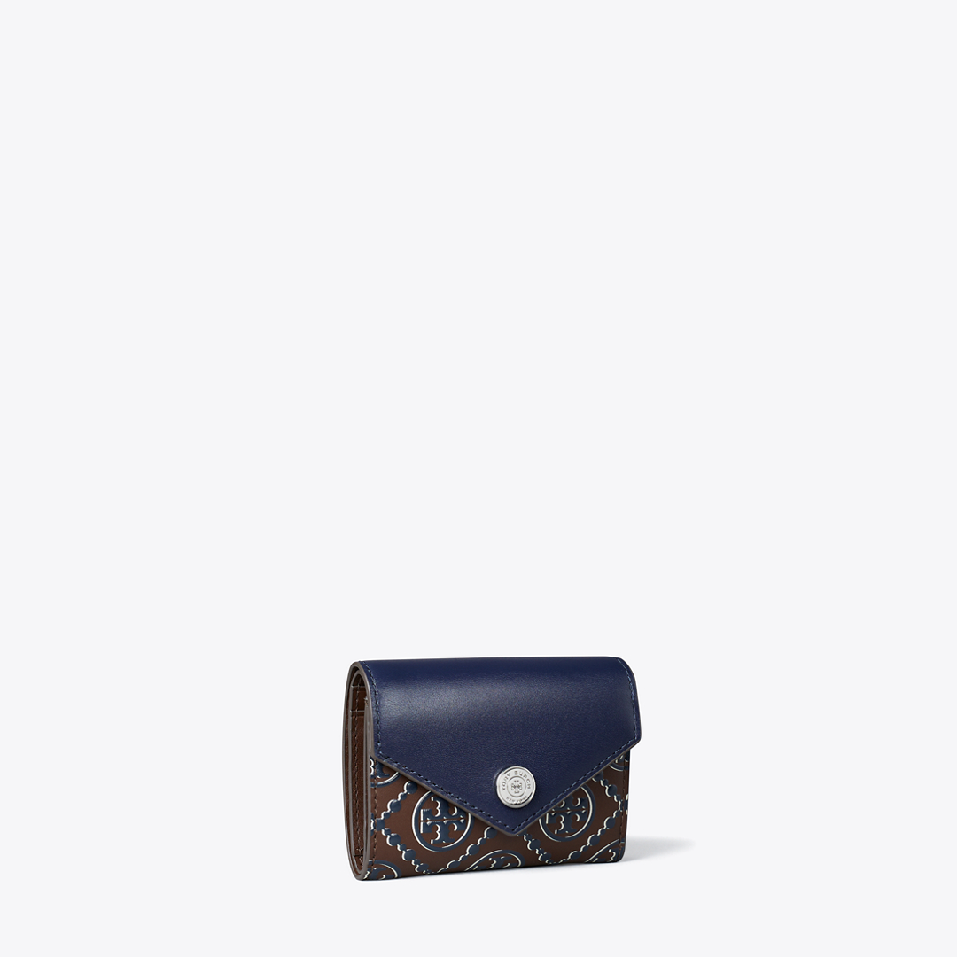 T Monogram Contrast Embossed Small Envelope Wallet