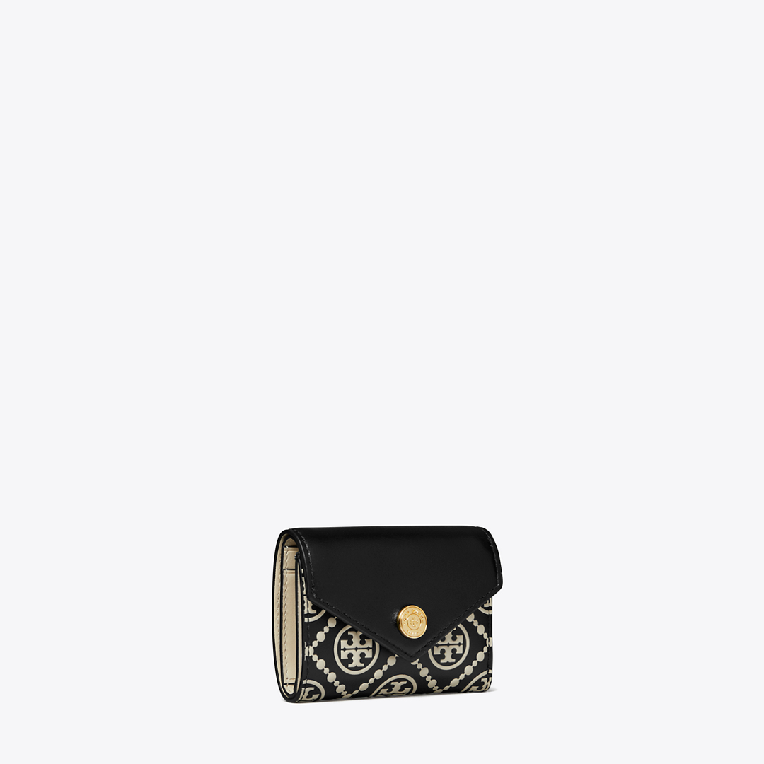 T Monogram Contrast Embossed Small Envelope Wallet
