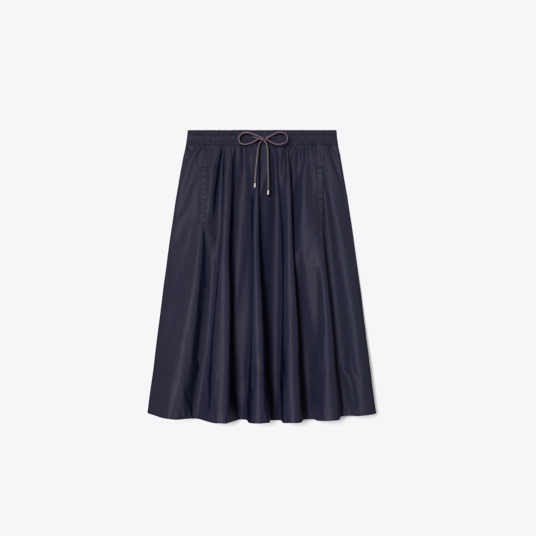 Drawstring Nylon Midi Skirt