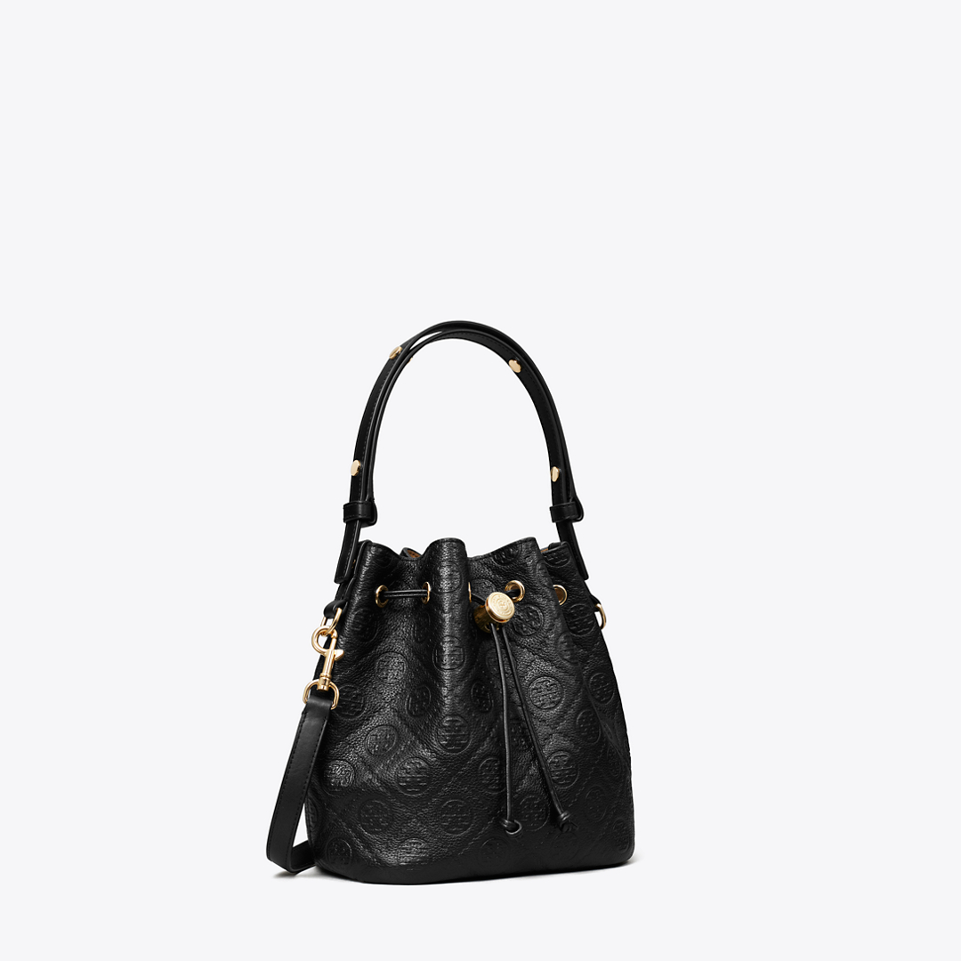 T Monogram Pebbled Bucket Bag