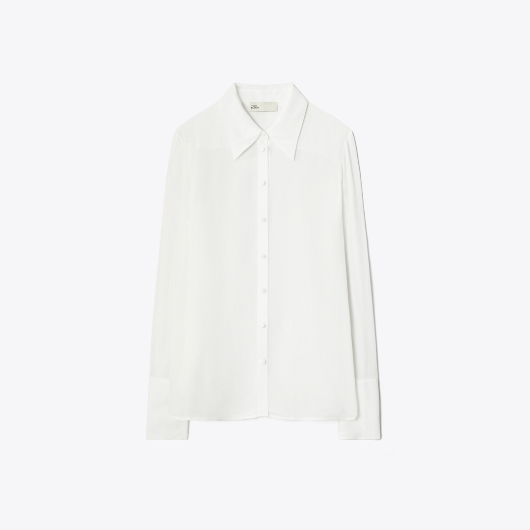 Cuffed Viscose Shirt by Tory Burch