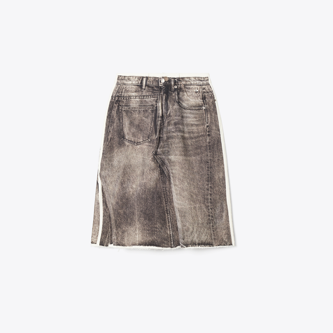 Overprinted Deconstructed Denim Skirt