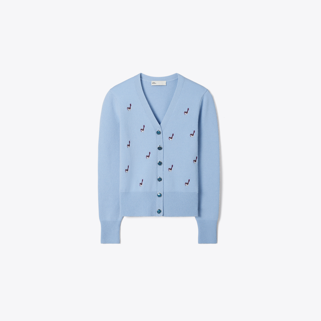 Birdie-Embroidered Cashmere Cardigan