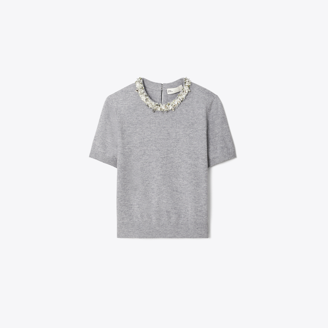 Wool And Sequin Short-Sleeved Sweater