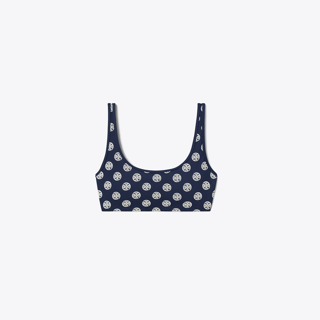 T Monogram Compression Scoop-Neck Bra by Tory Burch