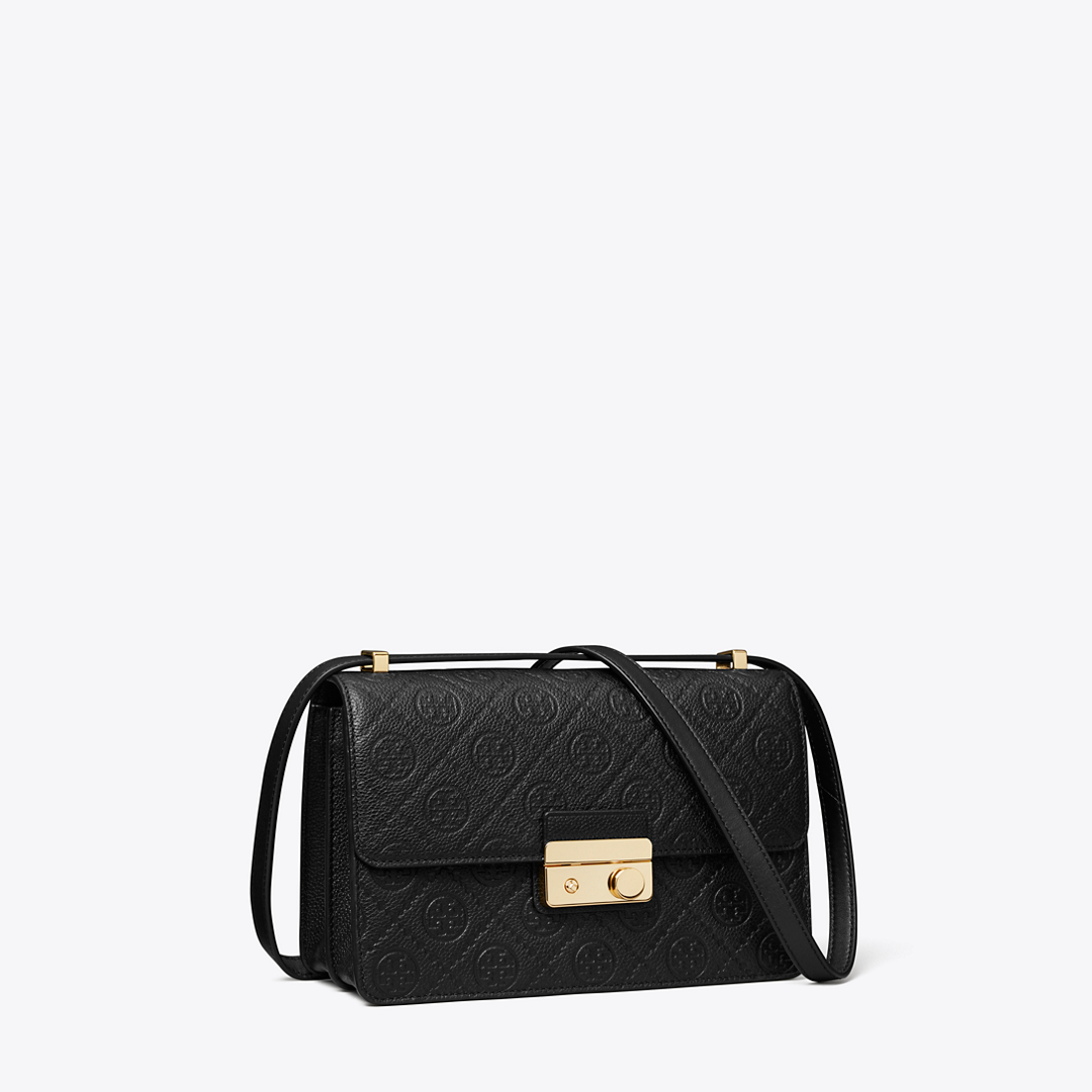 T Monogram Pebbled Shoulder Bag