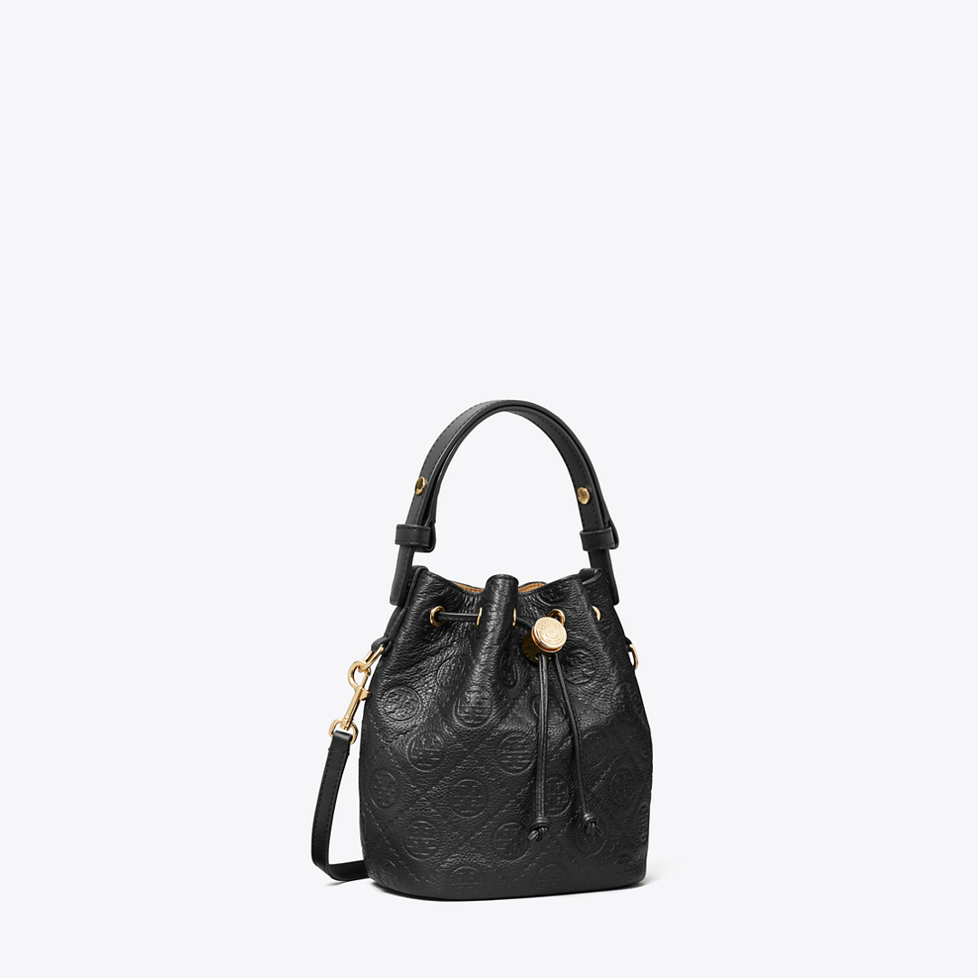 T Monogram Pebbled Mini Bucket Bag