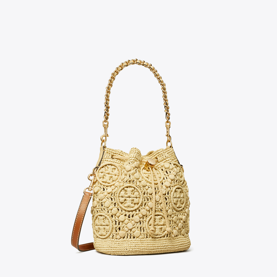 T Monogram Raffia Bucket Bag by Tory Burch