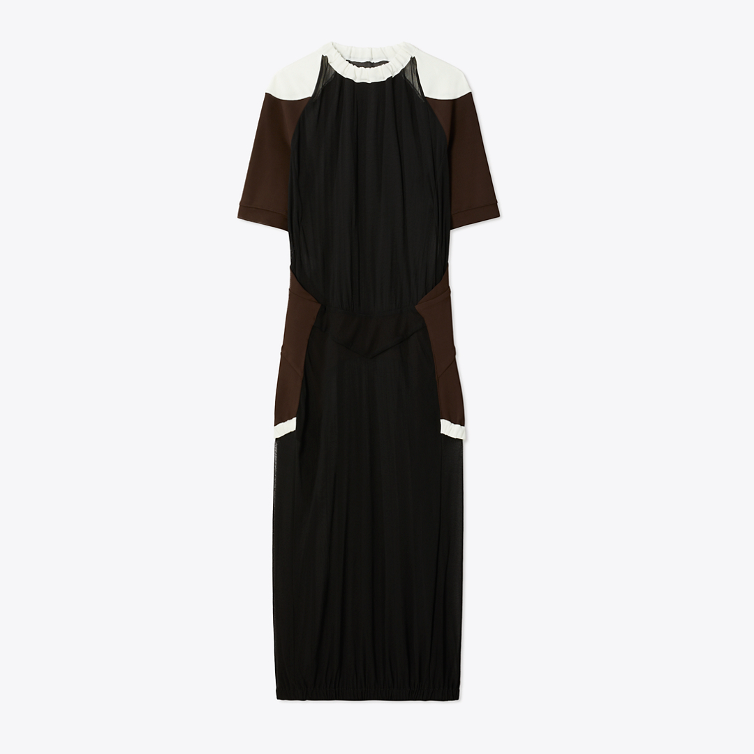 Colorblock Sheer Jersey Dress