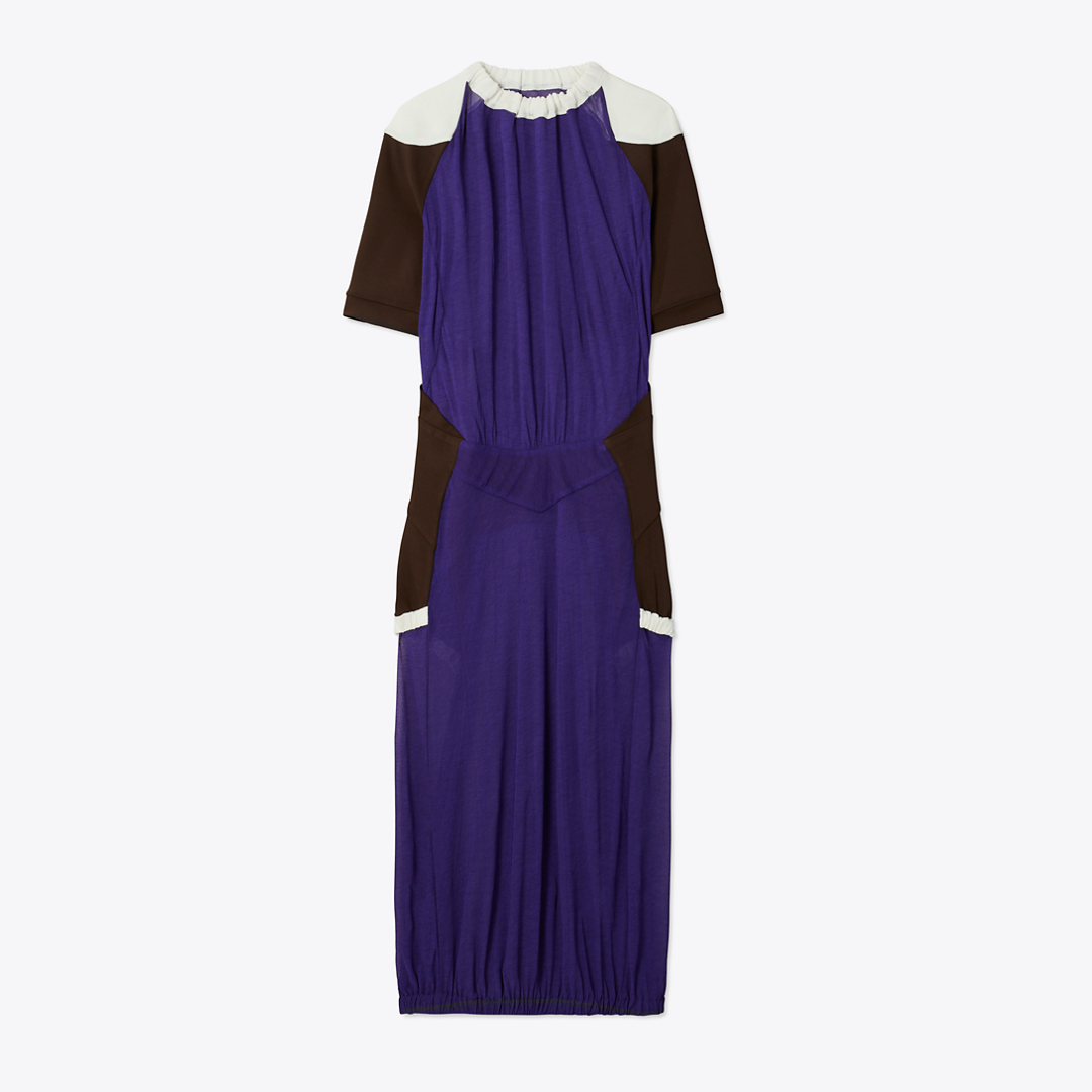 Colorblock Sheer Jersey Dress