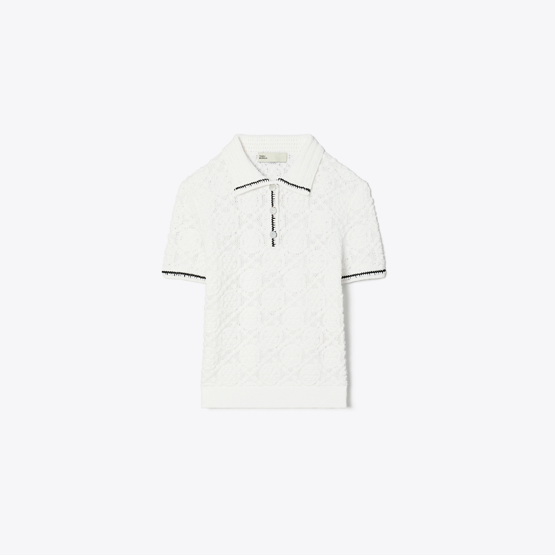 Cotton Logo Lace Polo Top