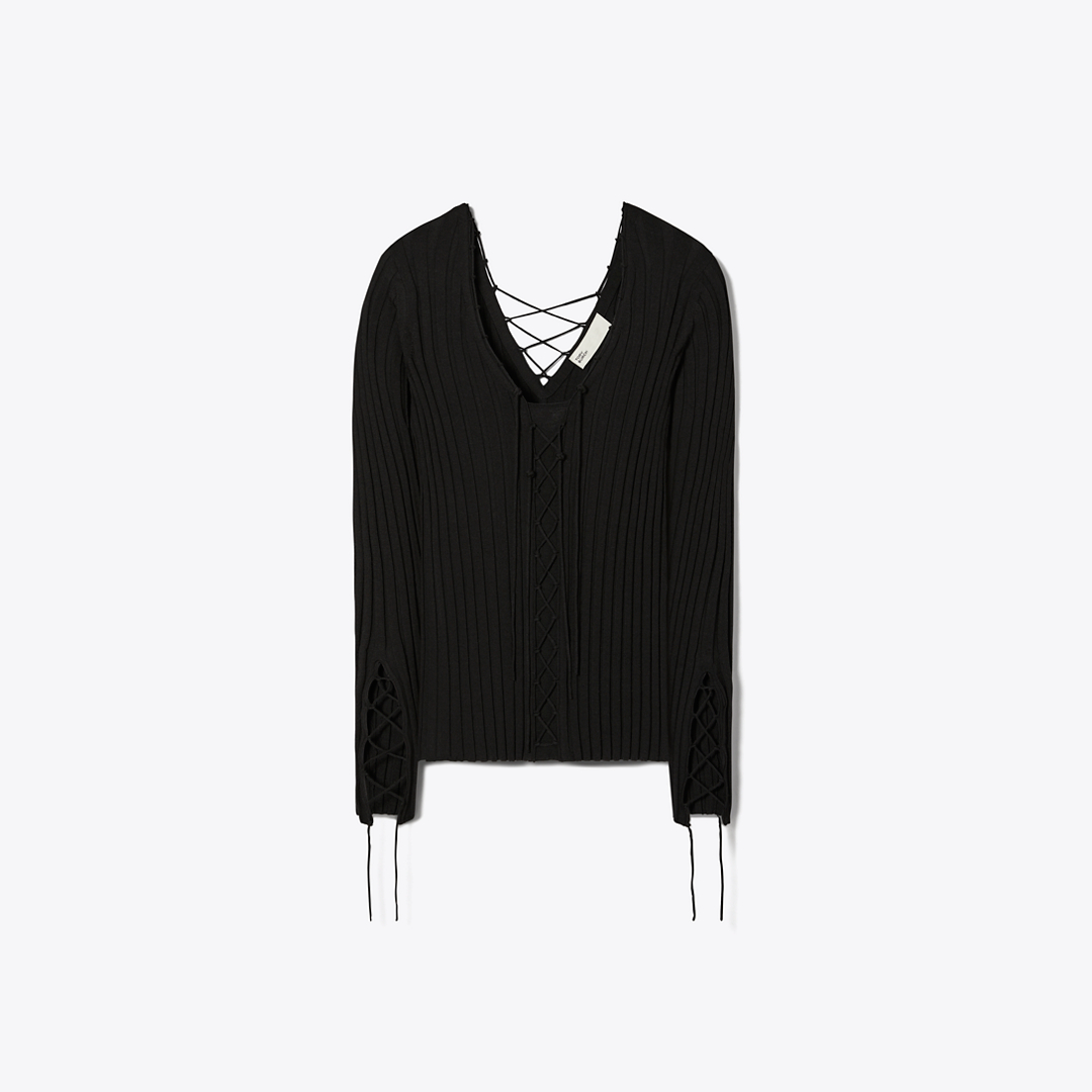 Lace-Up Wool Sweater