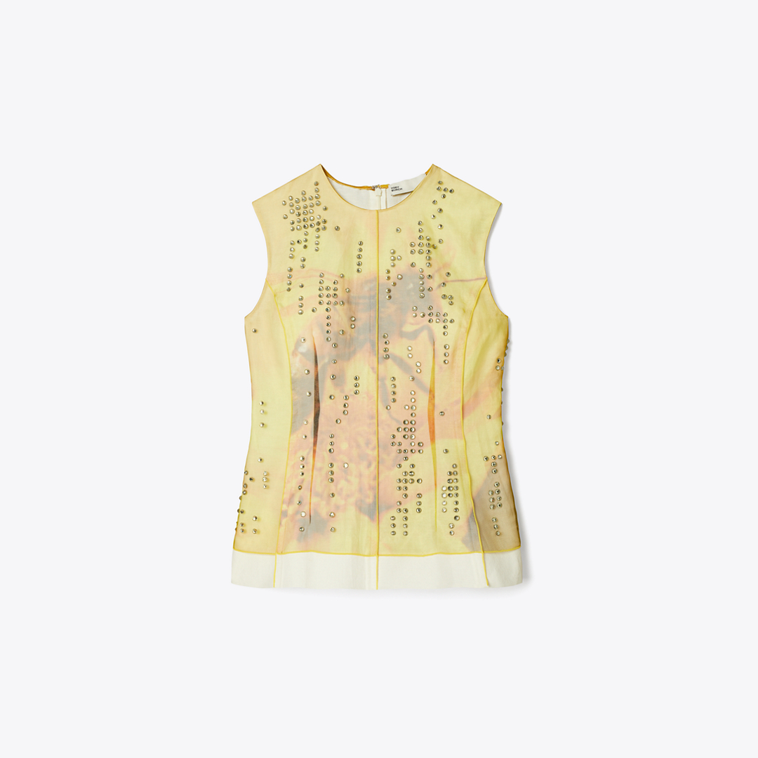 Printed Organza Shell Top