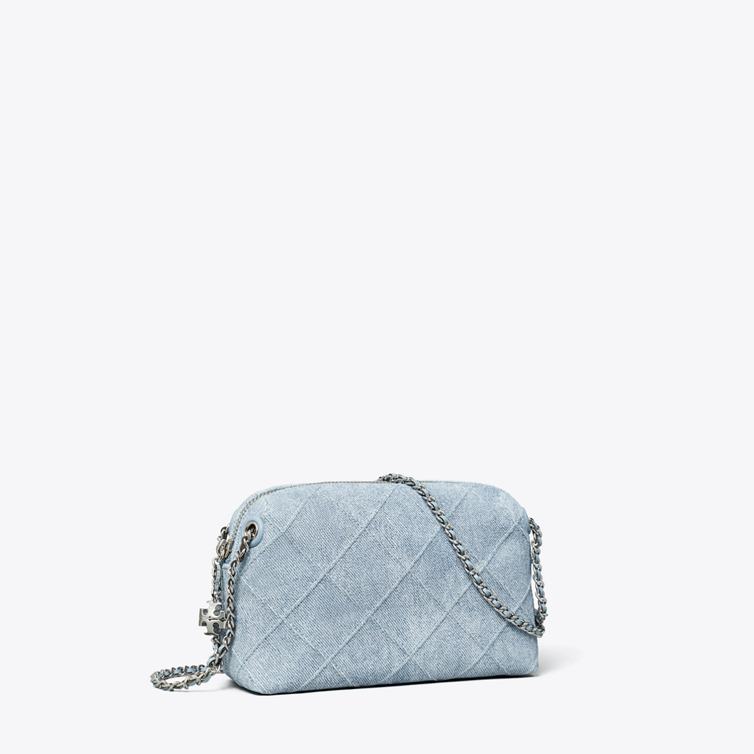 Fleming Soft Denim-Print Suede Crossbody Bag